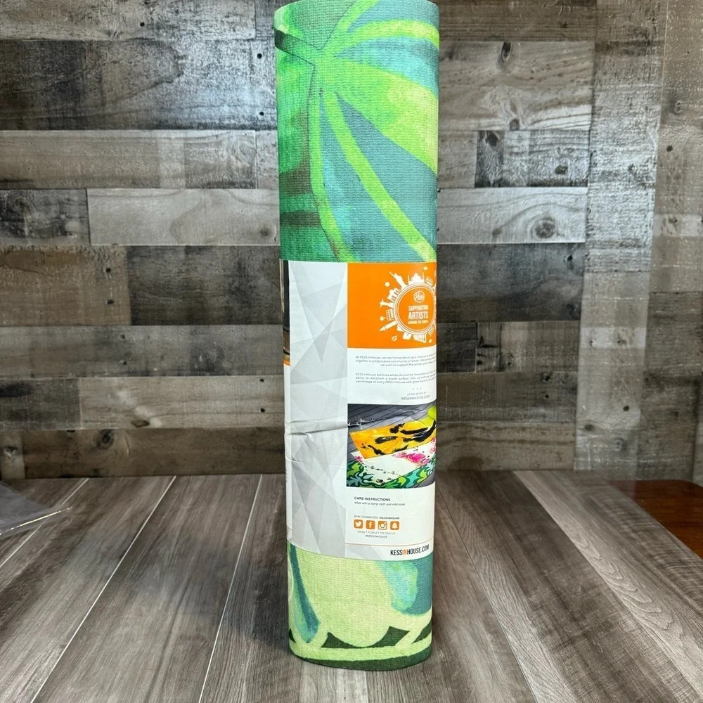 Kess InHouse Ebi Emporium Effloresence Blue Green Exercise Yoga Mat, 72x24 • NEW